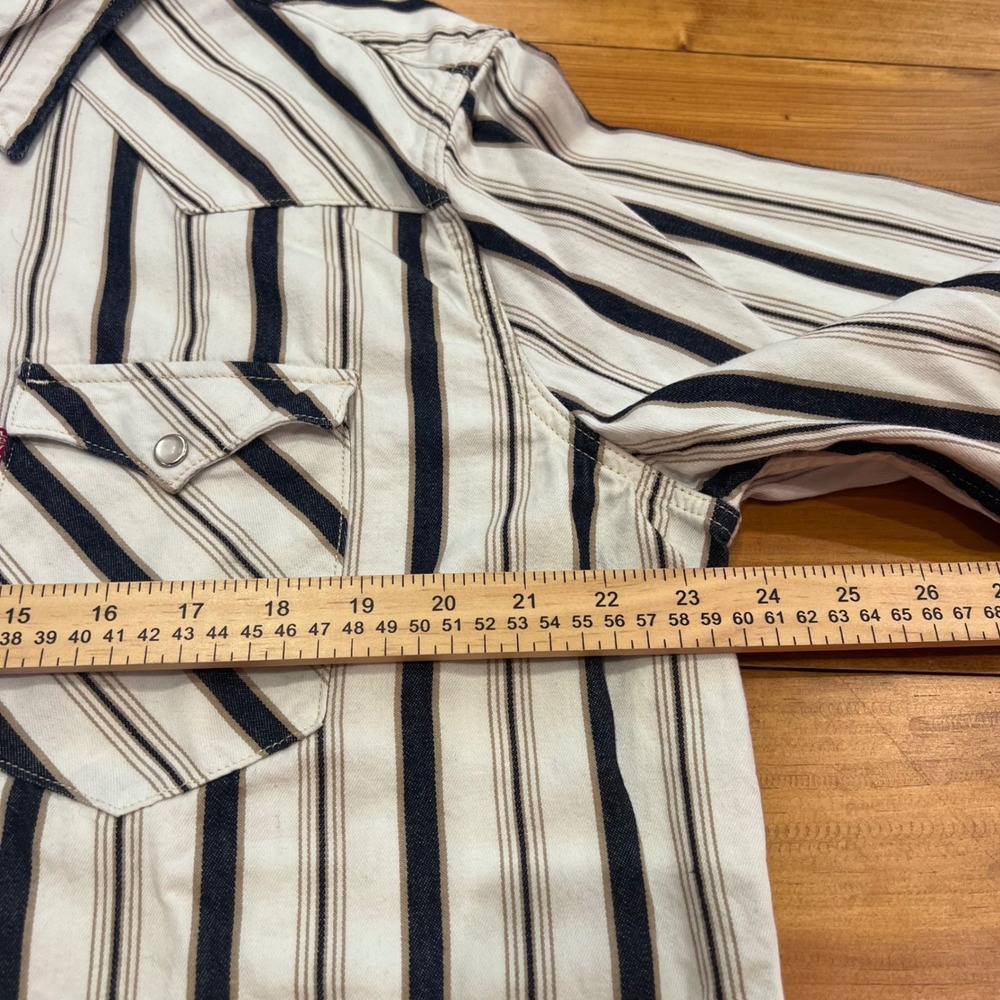 Levi's Western Cowboy Shirt Men XL Pearl Snap Pearlized Buttons Striped Blue A6 - Picture 6 of 8